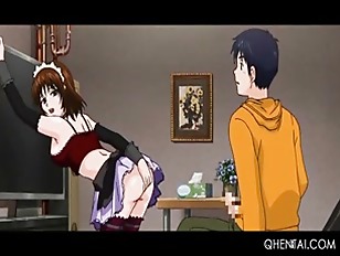 Tempting hentai maid giving her master big boner gets a facial